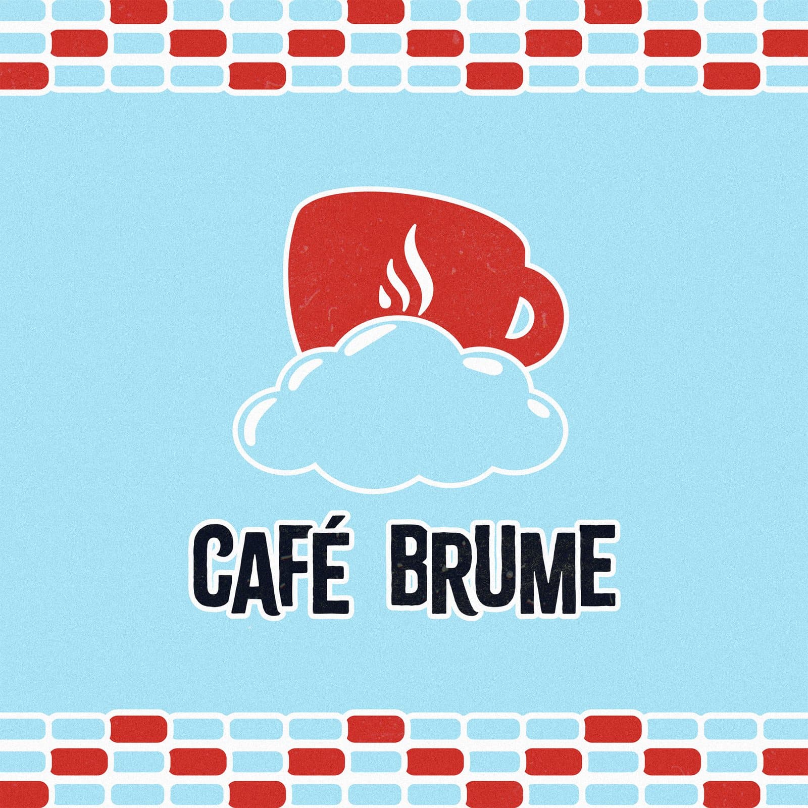 Logo Café BRUME : tasse rouge posée sur un nuage bleu