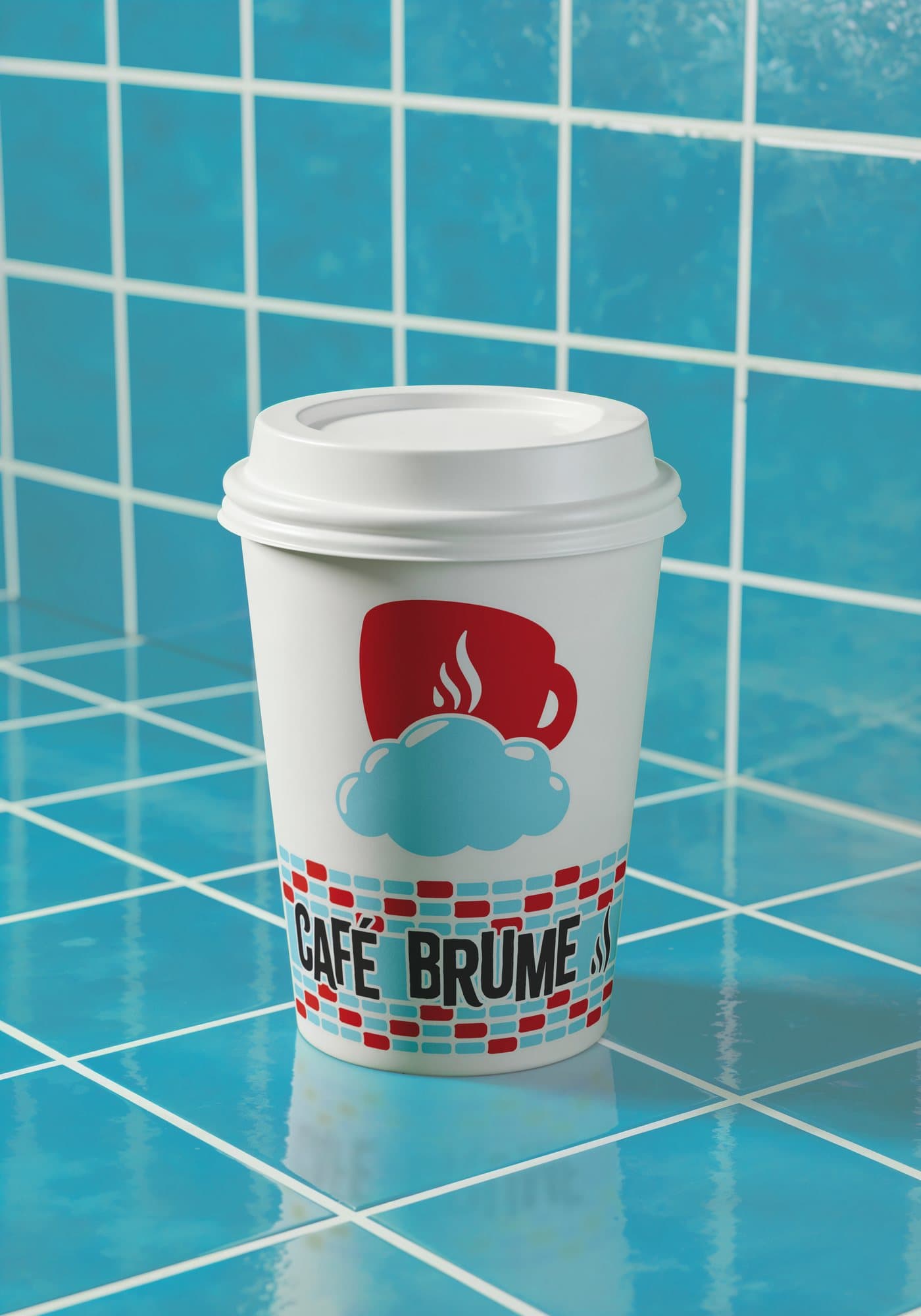 Gobelet Café BRUME avec frise graphique rouge et bleue
