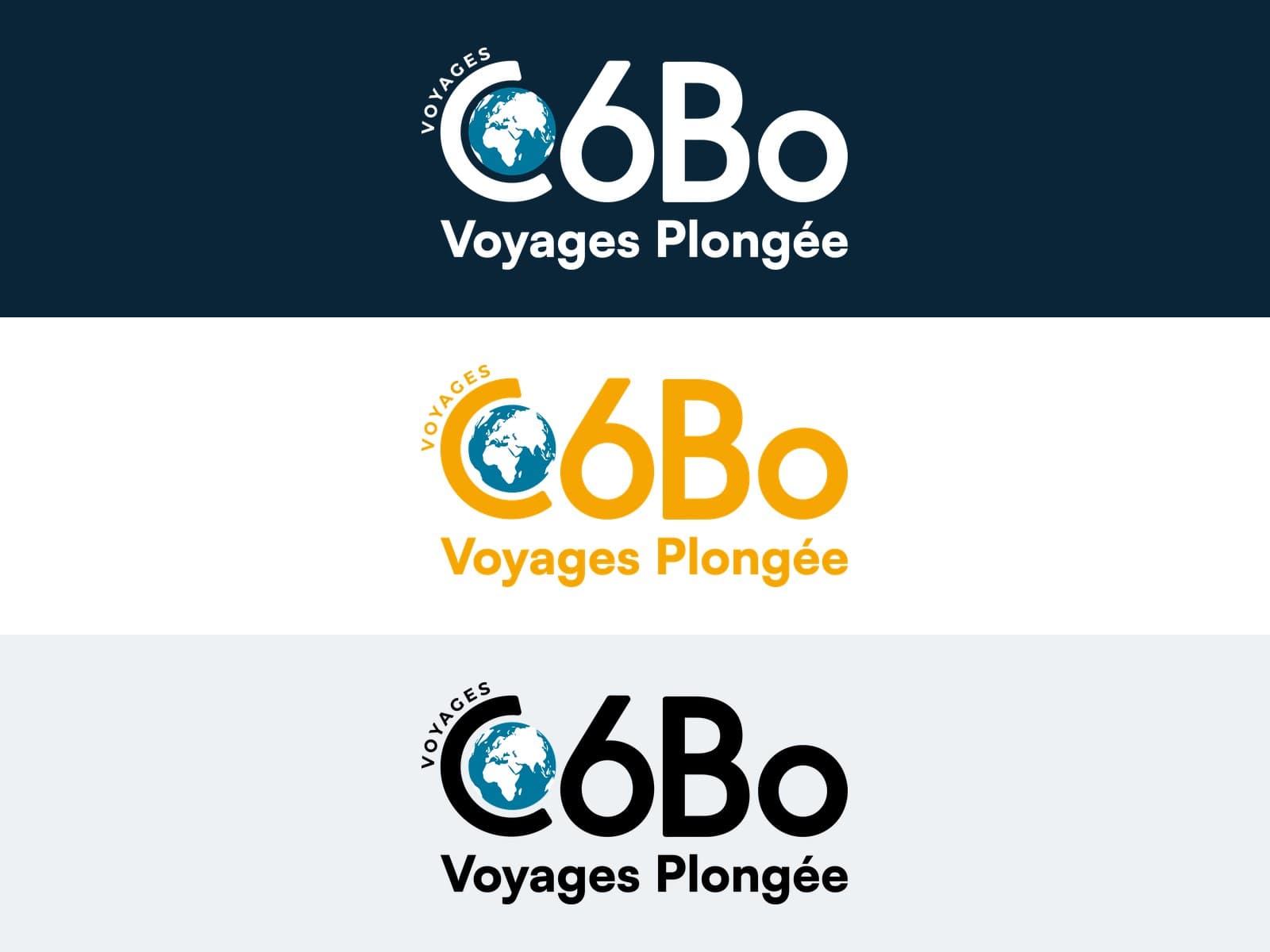 Déclinaisons du logo C6Bo en blanc, orange et noir